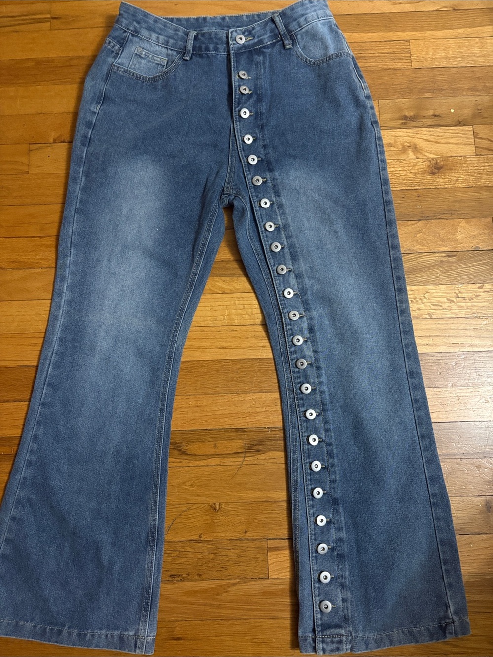 Y2K Asymmetrical Button Fly Flare Jeans